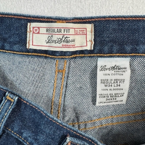 Levis Jeans Mens 34 Blue Straight Regular Fit Mid Rise Dark Wash - Picture 3 of 10